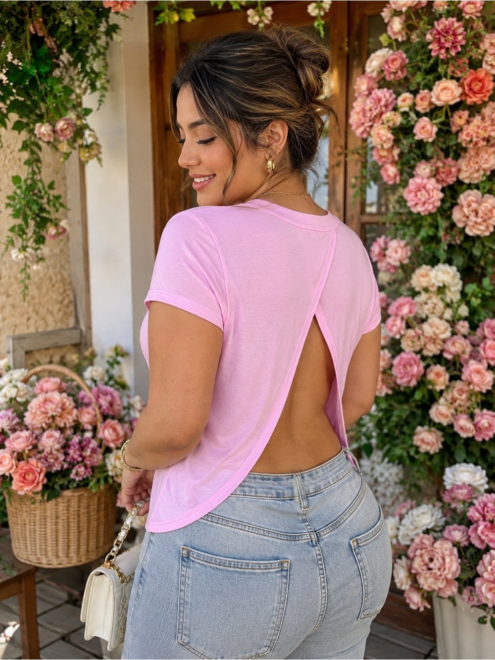 Love Charm Sport Pink Open Back Top Short Sleeve Women’s Size S